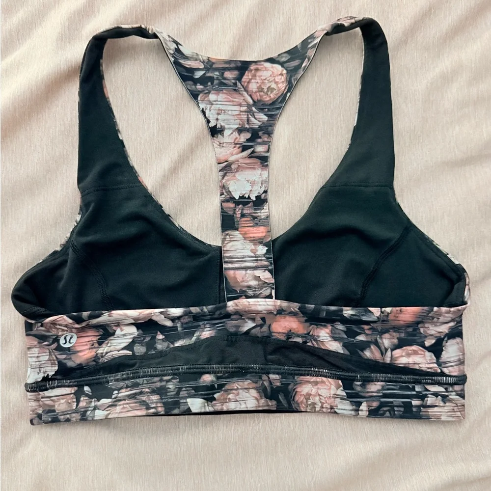 Lululemon Athletica Black and Pink Floral Break Free Bra - Picture 3 of 4